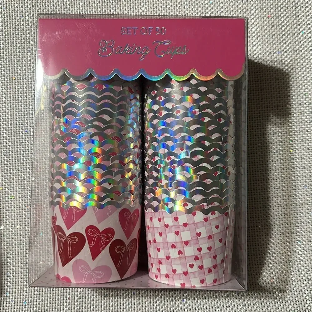 Valentine’s Sweetheart Romantic Pink White Hearts Cupcake Baking Cups Napkins